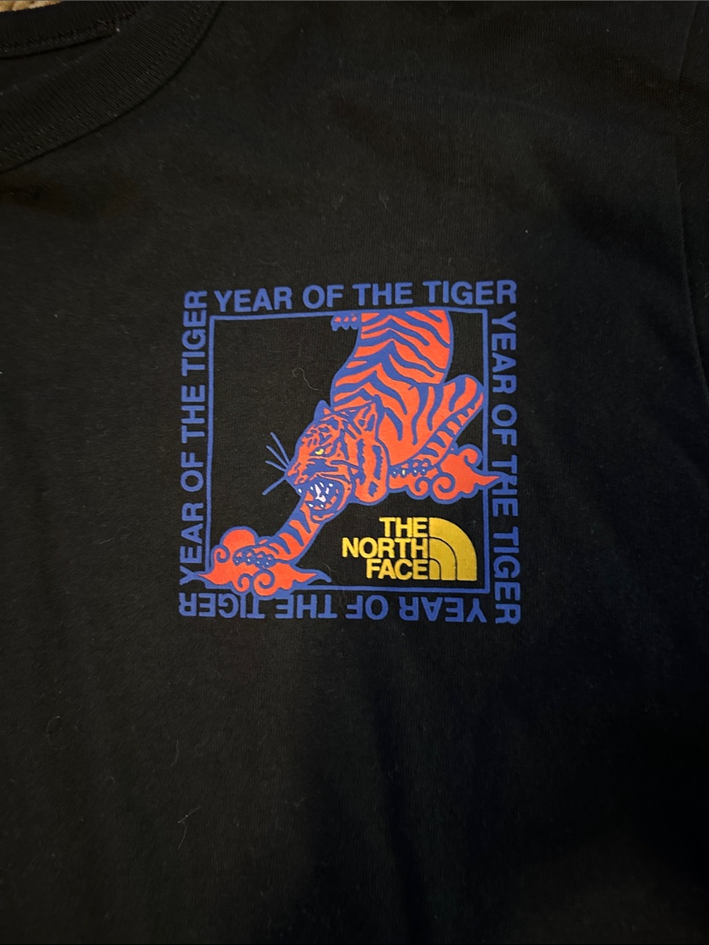 The North Face Black Tee with Orange & Blue Tiger Graphic size Large